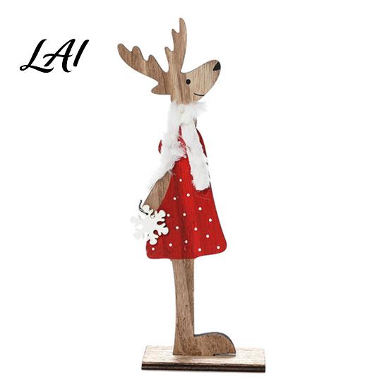 Rustic Holiday Centerpieces for Home Wooden Christmas Reindeer Figurines Handpainted Couple Elk Tabletop Ornaments Xmas Small Decorations