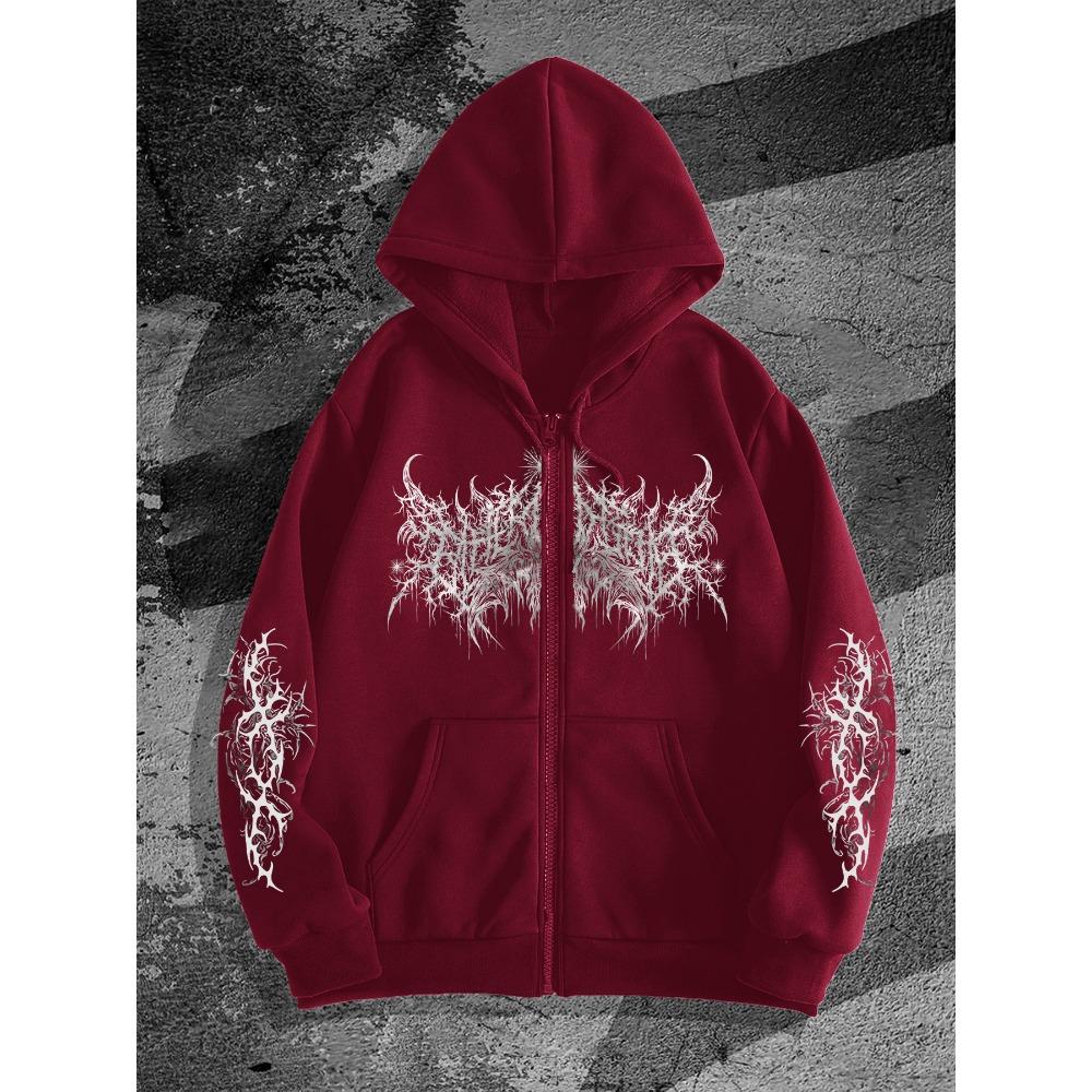 College Dark Style Original Printed Zipper Hoodie, Fashionable Streetwear for Loose Casual Occasions, School Fashion Clothing