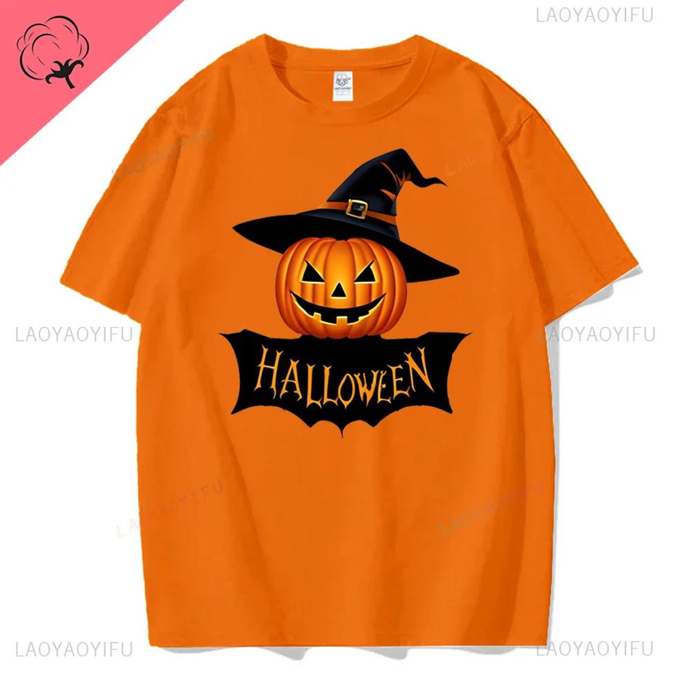 Jack Lanterns  Women Ghost Pumpkin Bat Skeleton Print Round Neck Pullovers Cotton Shirt Graphic T Shirts Y2k Top Harajuku Tops