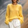 Women's Color Round Neck Loose Fit Pullover Sweater for Fall