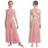 Girls Shiny Sequins Halter Sleeveless Backless Skirted Jumpsuit Latin Dance Performance Costume