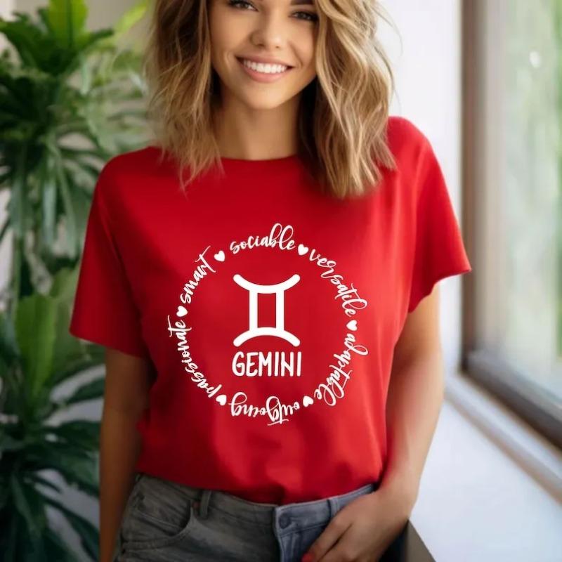 Women Gemini T-Shirt Astrology Shirt Zodiac Sign Horoscope Tee Group of Stars Sky Signs Birthday Foretelling Shirt Cotton Tops
