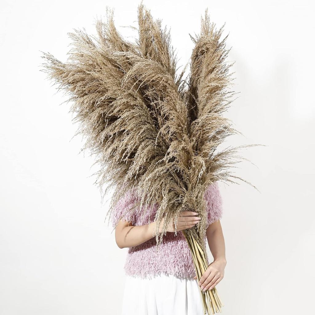 9 Stems Pampas Grass Decor Tall 48''/4 FT, Long Fluffy Dried Pompas Grass, Large Pampas Grass for Floor Vase, Rustic Wedding, Baby Shower, Party,