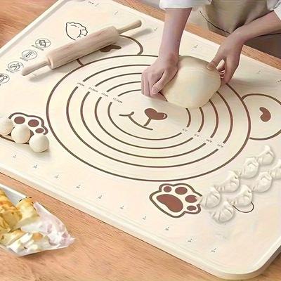 Tappetino da Forno in Silicone con Misure - Tappetino Antiscivolo Spesso per Pasticceria, Stesura Impasti, Pizza, Fondant e Ravioli(50x70cm, Beige)