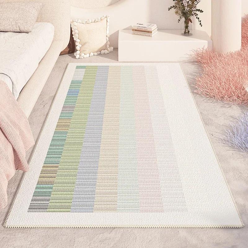 Colorful Geometric Bedside Carpet Cute Girl Decorative Rug Soft Striped Room Rugs Non-Slip Machine Washable Living Room Carpets