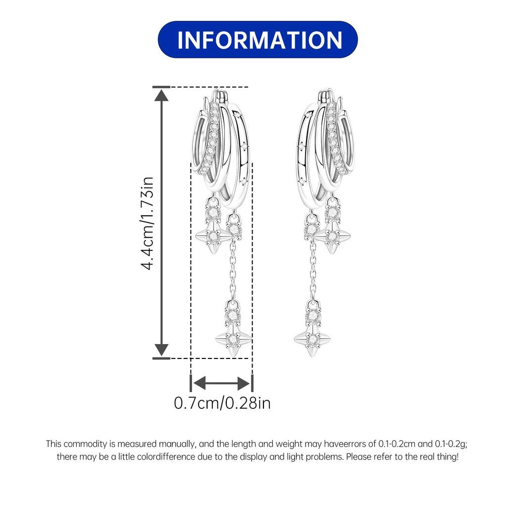 PANPOKI 925 Silver Starry Tassel Drop Earrings Women Trendy Multi Layer Party Jewelry Gifts for Her Elegant Charm