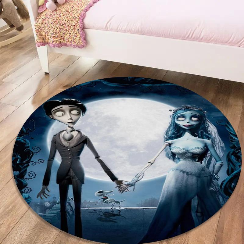 Corpse Bride Round Area Rug,Carpet Rug for Living Room Bedroom Sofa Playroom Decor,Non-slip Floor Mat17