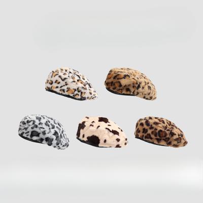 Autumn Winter British Retro Plush Leopard Print Beret for Women Korean Ins Street Photography Fashionable Modern Concave Design Artist Hat