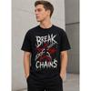 Men's Black Graphic Tee with Bold 'Break Chains' Print, Short Sleeves, Crew Neck, Relaxed Fit, Soft Cotton Feel, Edgy Streetwear Style for Casual