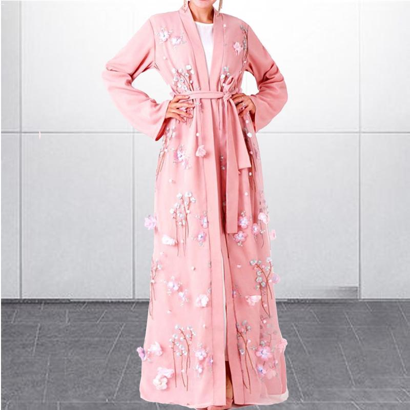 

Ид Абая Дубай, свободное мусульманское платье с длинными рукавами, халат с поясом, мусульманские платья, женские однотонные халаты длиной до пола, кардиган, Рамадан L