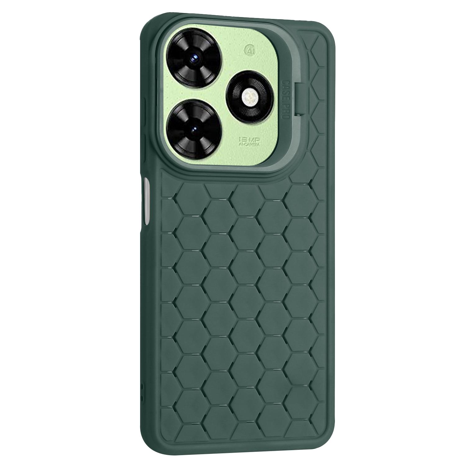 

For TECNO Pop 8 Case Heat Dissipation Lens Frame Kickstand TPU Phone Cover Army Green