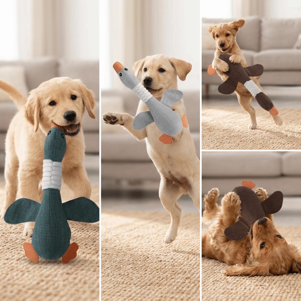 

Goose Shaped Squeaky Plush Toy Linen Fabric Dog Chew Toy Stuffed Animal Toy Interactive Play серый