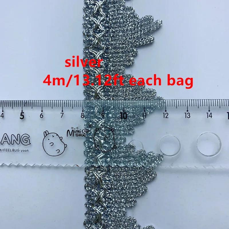 

4m/13.12ft each pack Golden lace trims big wide sewing hat curtain dress accessory DIY handmake craft ribbons fabric decoration 10 meters срібний