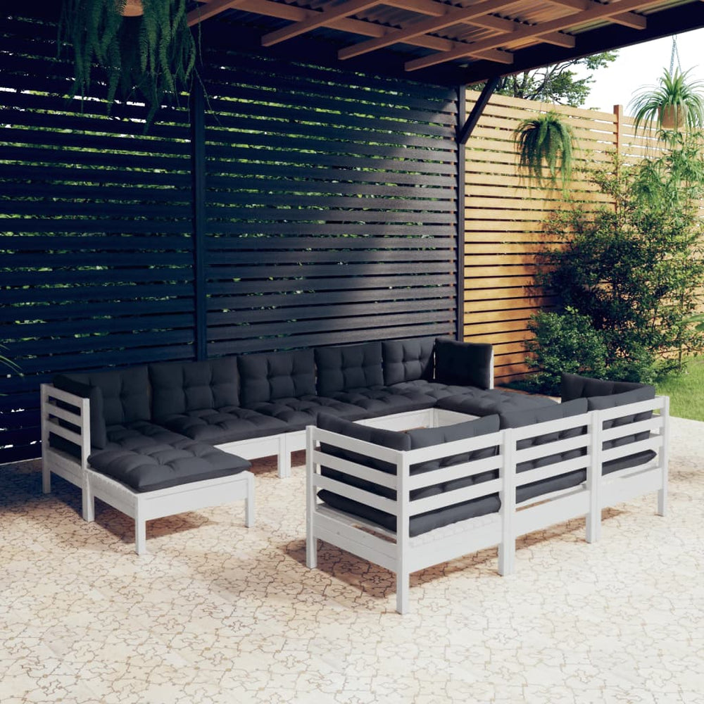 10 Pcs Garden Set with Cushions Solid Pine Wood