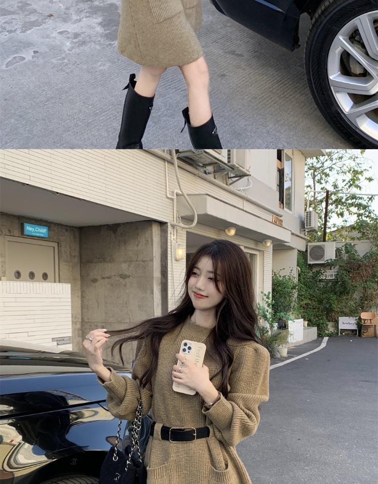 Chic Korean Style Knitted Sweater Dress for Autumn & Winter - Slimming Waist, Thick Base Layer