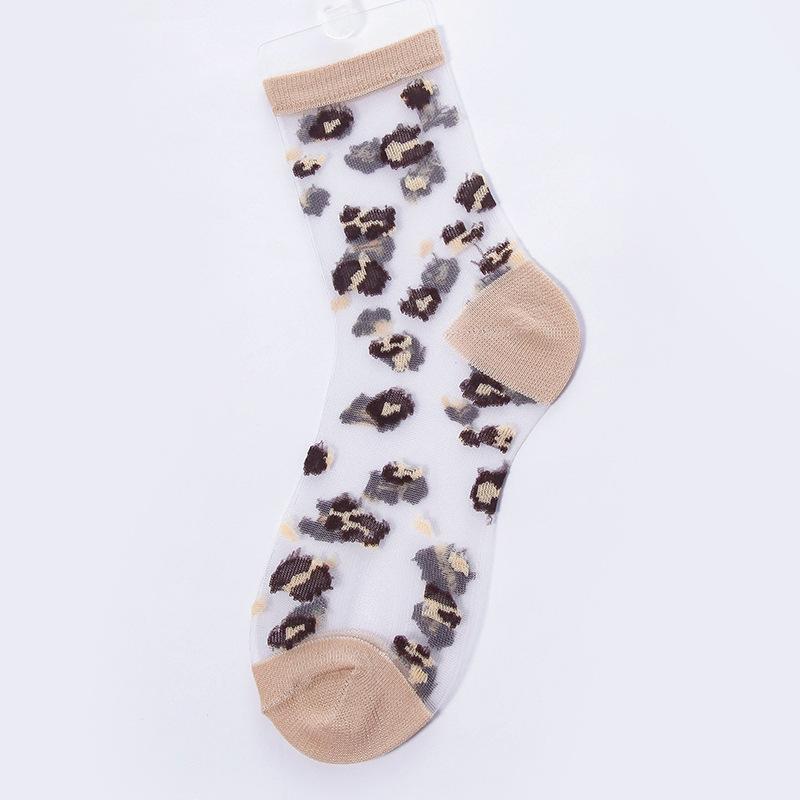 Chaozhu Spring Summer Transparent Crystal Silk Socks Women Sexy Leopard Grain Fashion Casual Breathable Calcetines Mujer