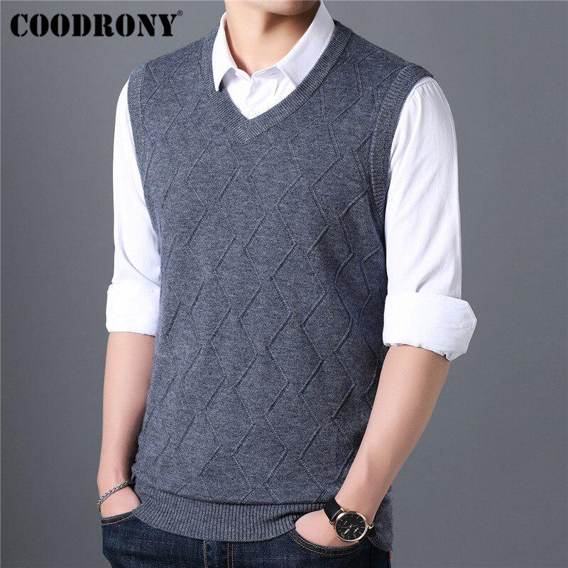 Mens Sweater Autumn Winter Sweater V -Neck Sleeveless Vest Pull Homme Knitted Cashmere Wool Pullover