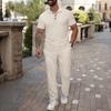 Conjunto de Polo Jacquard de Color Sólido y Pantalones Largos para Hombre - Estilo Europeo, Manga Corta, Informal.