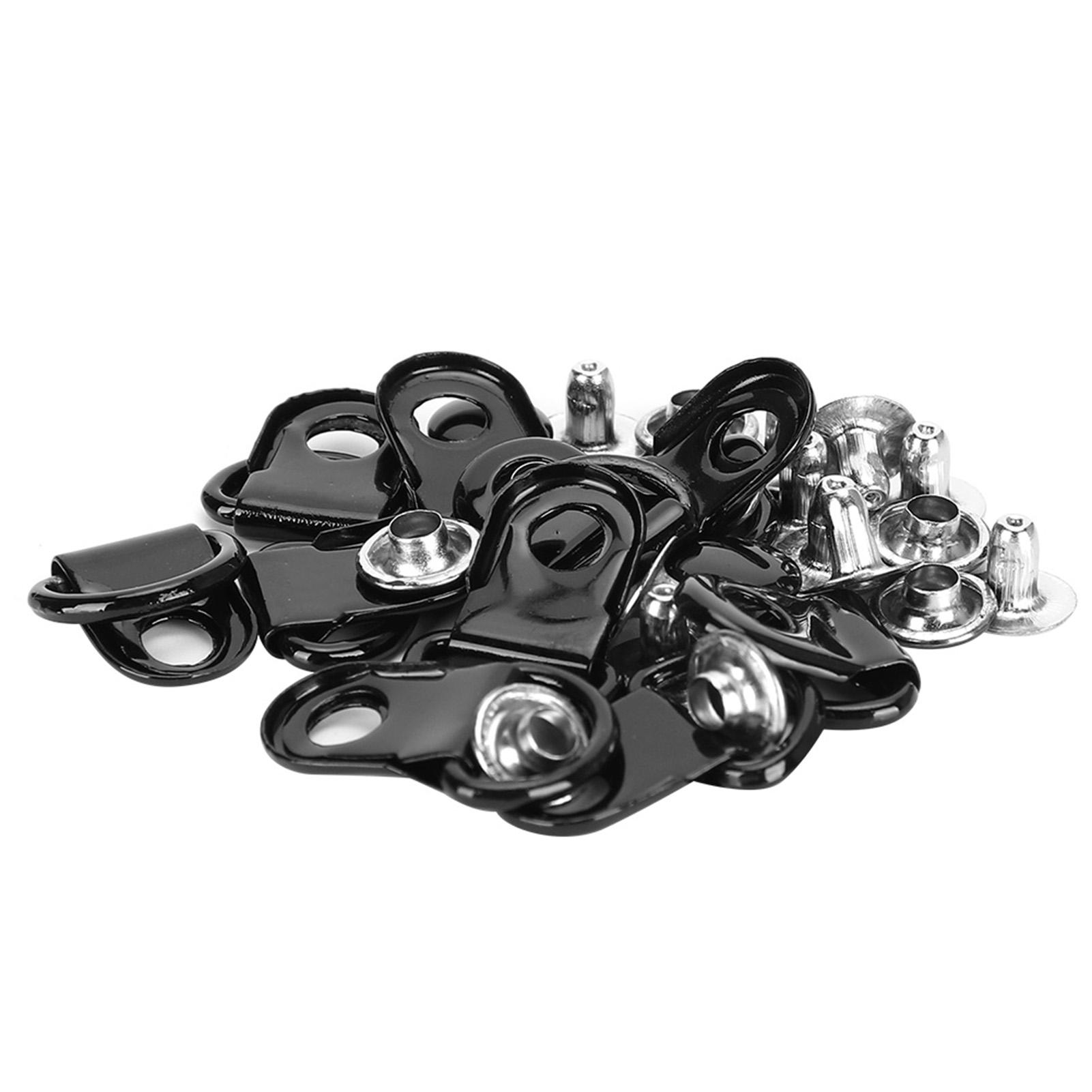 

100 Set Shoelace Hook DRing Eyelet Buckle Brass Shoe Leather DIY Rivet Tool Gloss Black 9x22mm