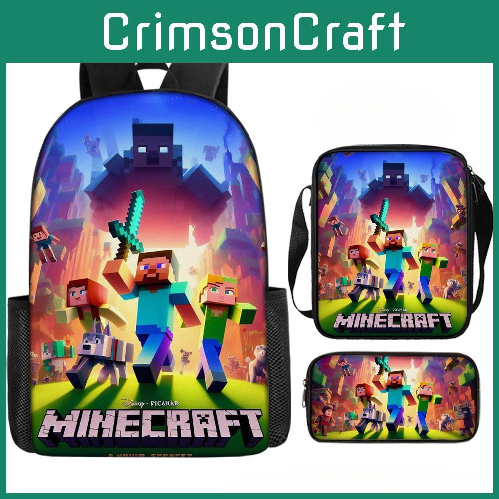 Minecraft Cartoon Printed Backpack Student Schoolbag Shoulder Bag Pencil Bag