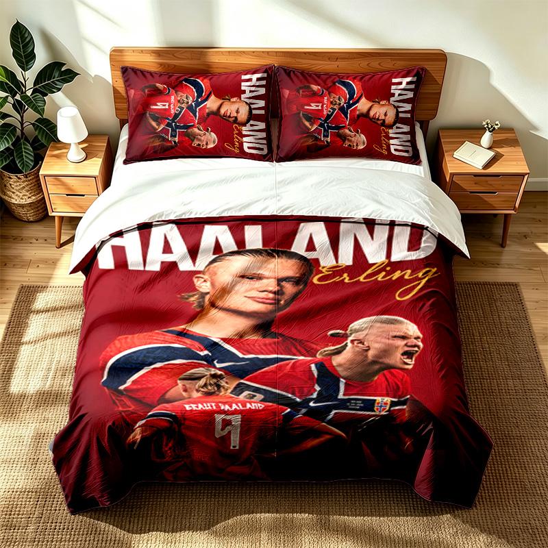 Erling Haaland (1) 3pc Set Suitable for Master Bedrooms Soft and Comfortable an Ideal Gift for Family and Friends Includes One Duvet Cover and Two Pil