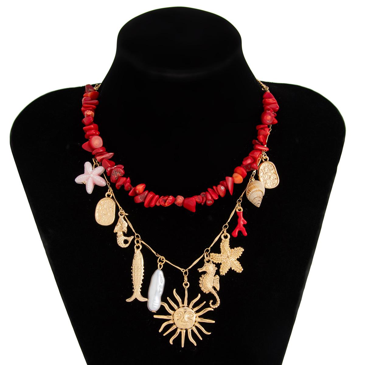 

Курортный стиль Подвеска в виде морской звезды-подсолнуха Барочное ожерелье из искусственной бирюзы для женщин