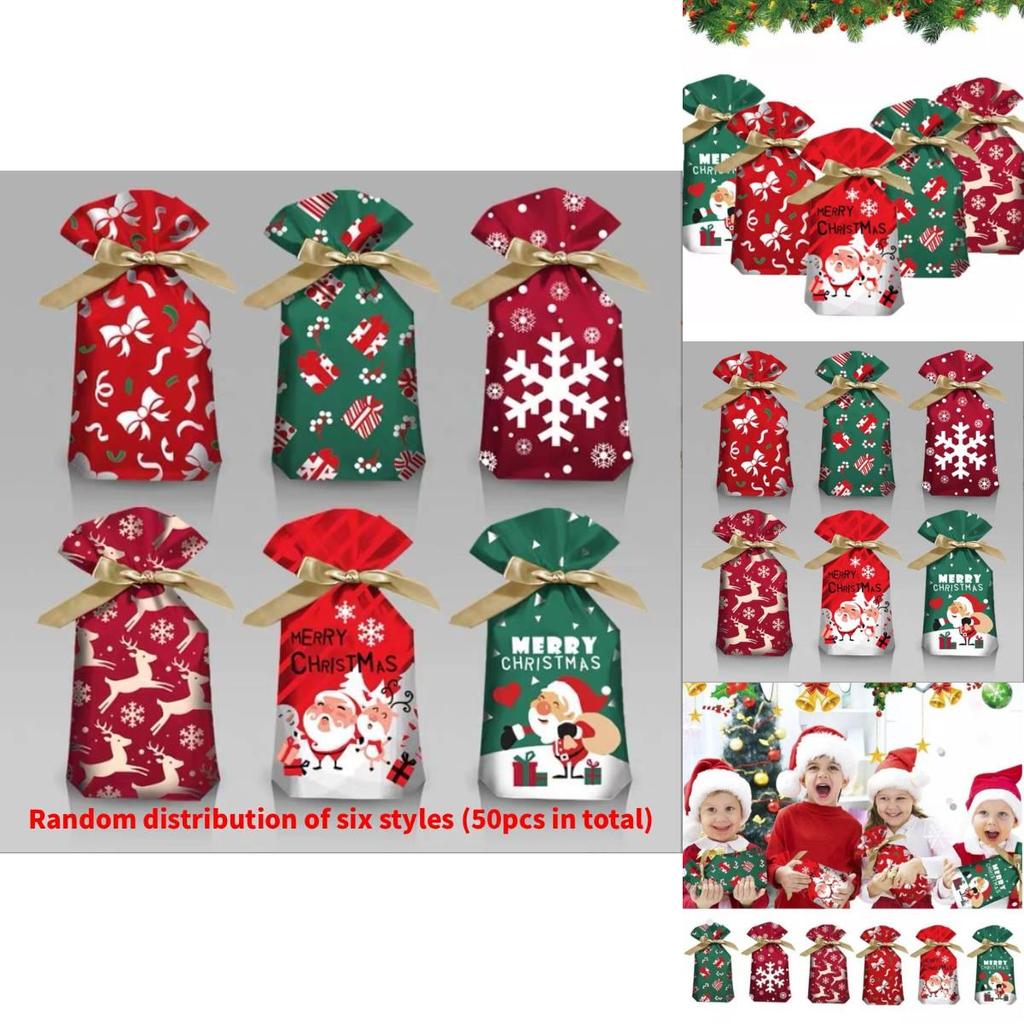 Christmas Gift Packaging Bags With Drawstring Ribbon Santa Print For Events