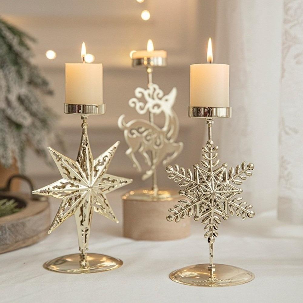 Gifts Gold Christmas Candle Holder Hollow Out Iron Candlestick Stand Christmas Tree Candle Stand Window Decor