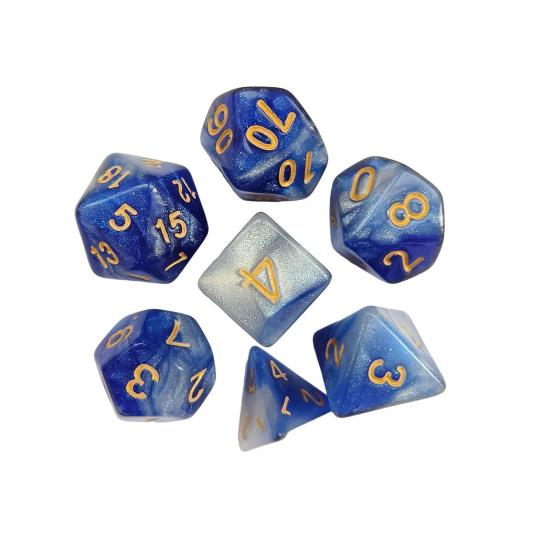 7Pcs/Set Starry Sky Acrylic Multi-side Dice Golden Number D4/6/8/10/12/20 Polyhedral Gaming Dice Prop Adults Family Night Party Board Game Essentials