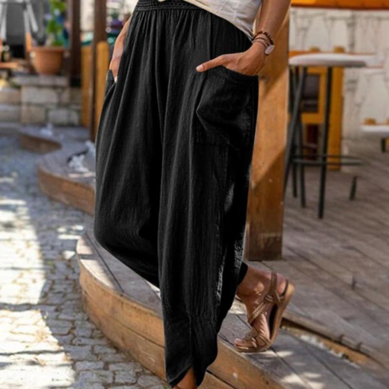 Spring and Summer New Casual Wide-leg Cotton Linen Loose Small Leg Pants Beach Pants Female Spot