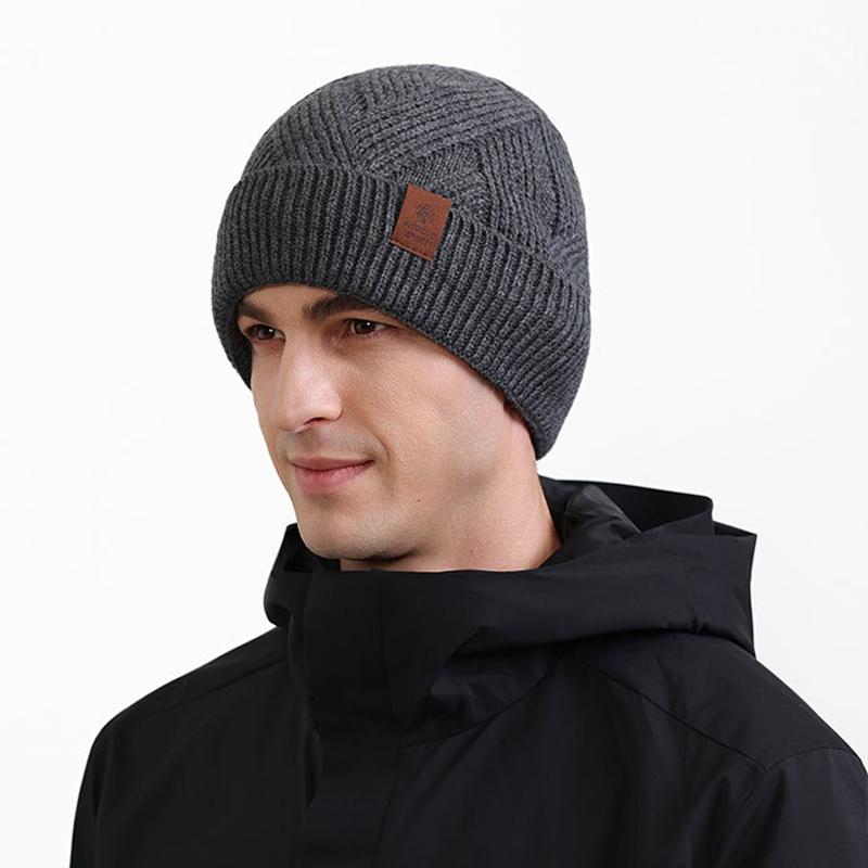 Wool Knitted Hat Men's Autumn Winter Double-Layer Velvet Ear Protection Hat