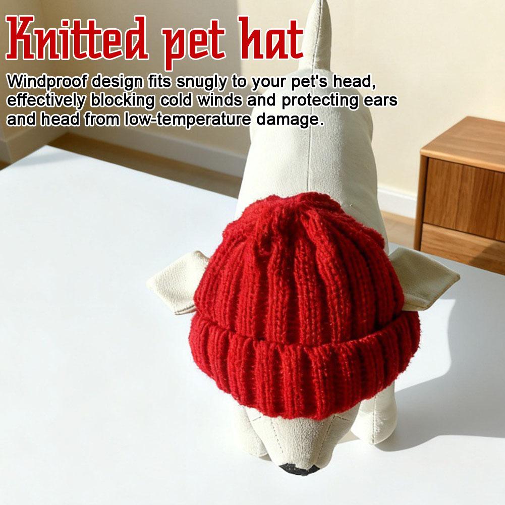 Maltese Dog Beanie Hat, Cozy Soft Knit with Ear Flaps, Cute Playful Dog Design, for Small Dogs, Red & Winter, Indoor/Outdoor Use