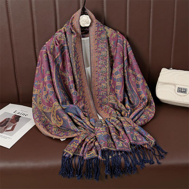 Paisley Pashmina Shawl Scarf Women Jacquard Cashew Printed Scarves Flowers Borders Female Tassel Blanket Wraps Ethnic Shawls