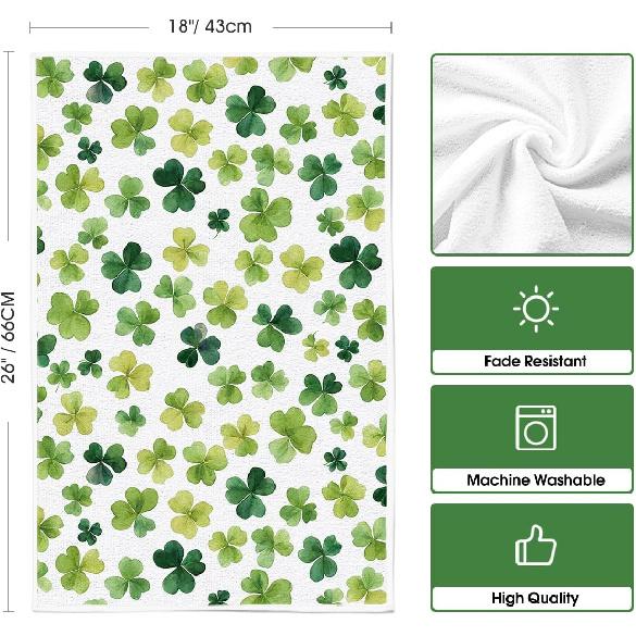 Artoid Mode Beige Shamrocks St. Patrick's Day Kitchen Towels Dish Towels, 18x26 Inch Seasonal Spring Decoration Hand Towels Set of 2