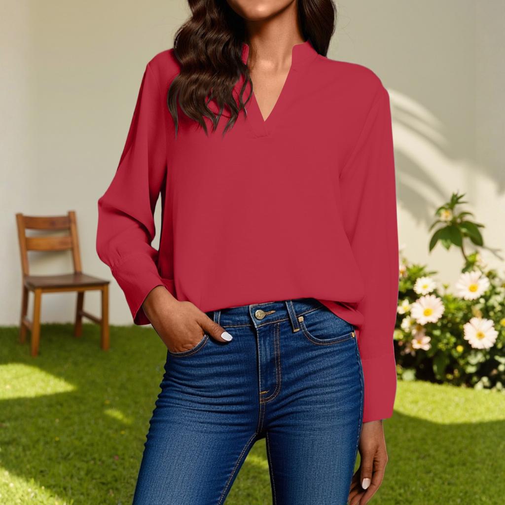Women's Fashion Casual V-Neck  Shirt Long Sleeve Top