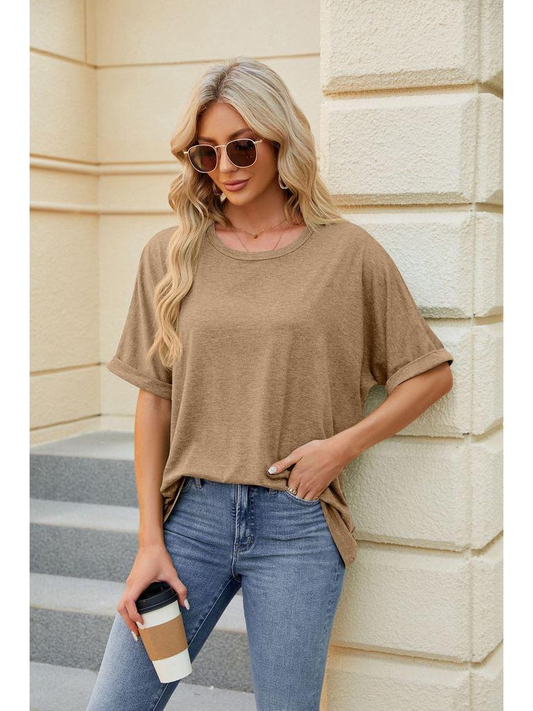 2024 European and American Plus Size Solid Color Loose Short Sleeve Round Neck Women's T-Shirt