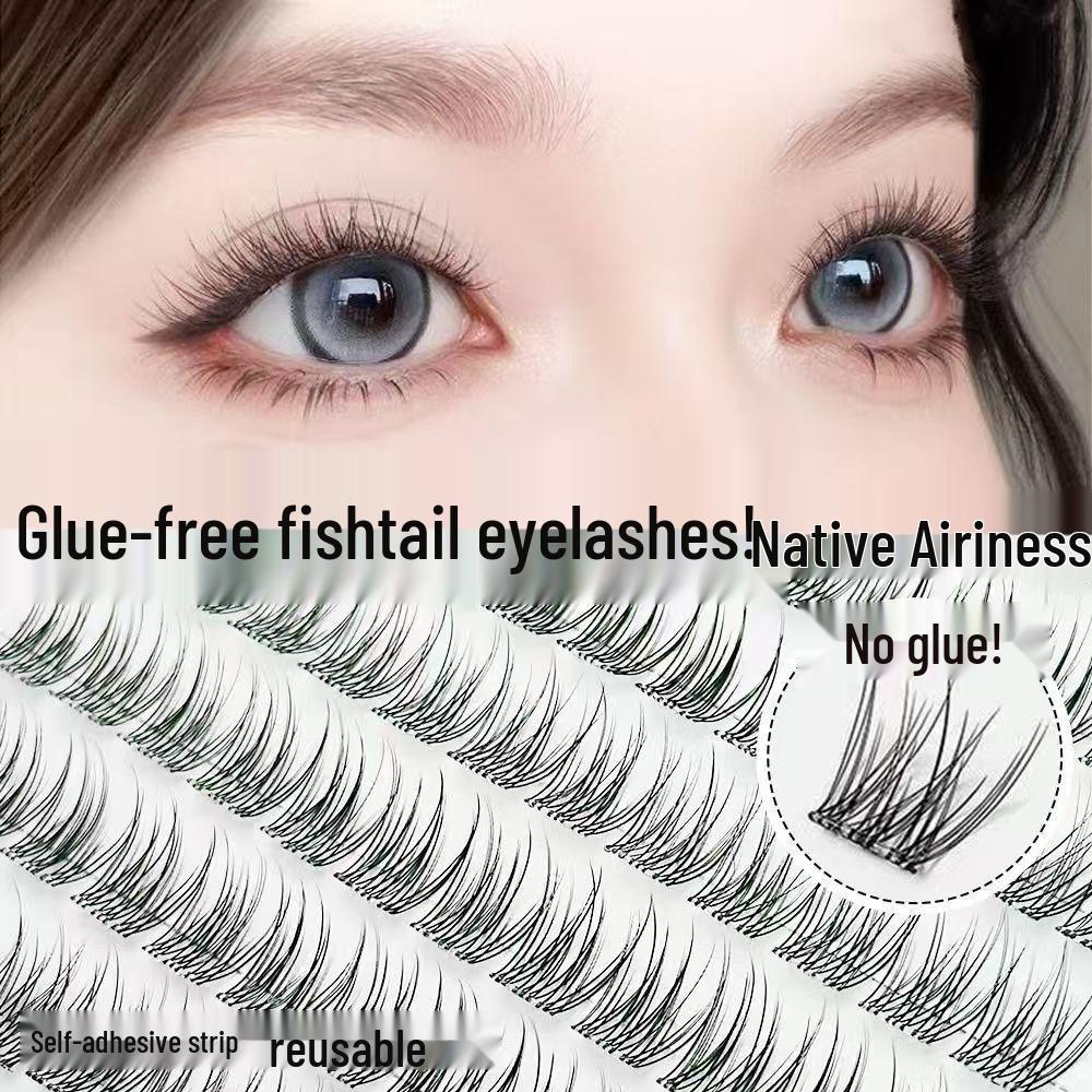 120 Natural Fishtail False Eyelashes: Cluster-Free & Glue-Free for Beginners, Plus Daily Essential Hand Wiping Paper