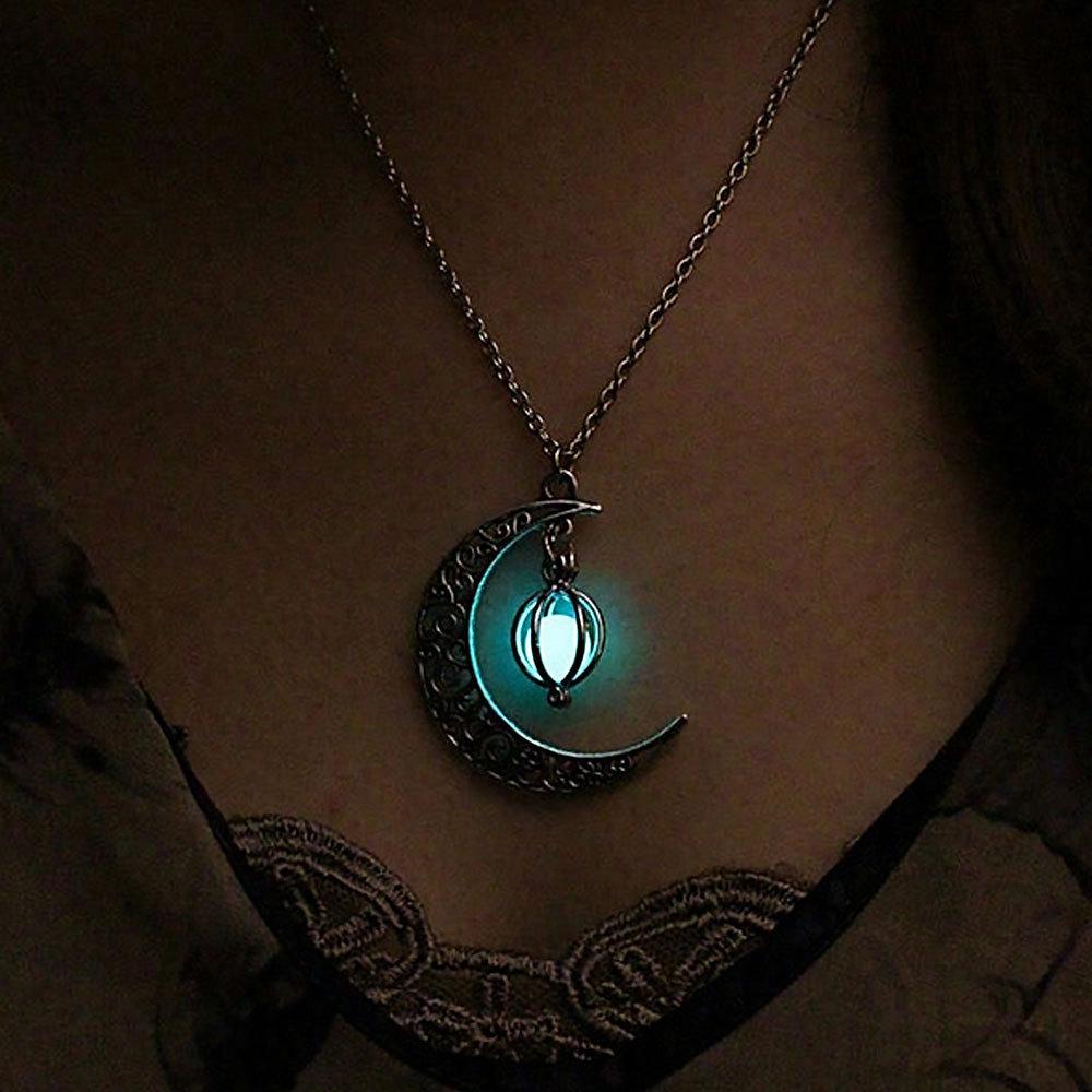 Collana Luna e Zucca di Halloween con Ciondolo Luminoso al Buio per Donna