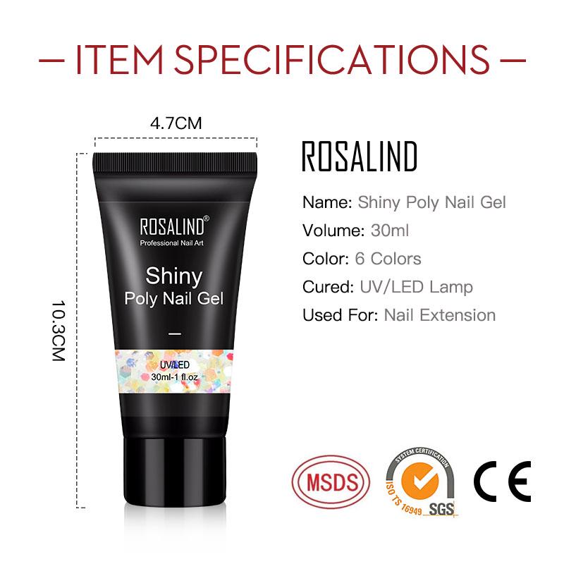 ROSALIND 30ml läikiv polüesterküünegeel 6 värvi kiirkinnitusega pikendus