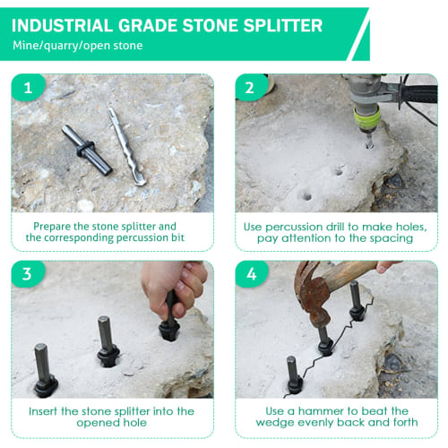 KOSIEJINN Stone Splitter, Wedge, Stone Opener, Stone Splitting Tool, 5-Piece Set, Mason's Chisel, Concrete Rock Splitter, Hand Tool, 14mm