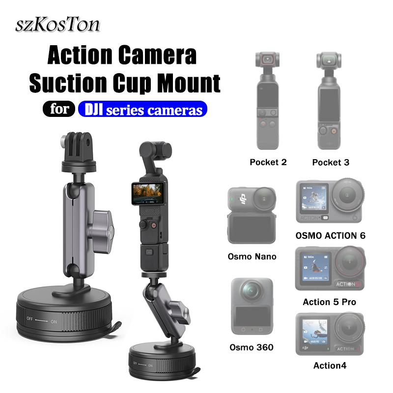 Przyssawka Uchwyt Samochodowy do Kamery dla DJI OSMO Action 6/5 Pro/4/Pocket 3/2 Uchwyt na Szybę Samochodową 360 Regulowane Akcesoria