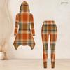 Women Plus Size Printed Hooded Long Sleeve High Low Top And Fitted Pants Two Piece Set