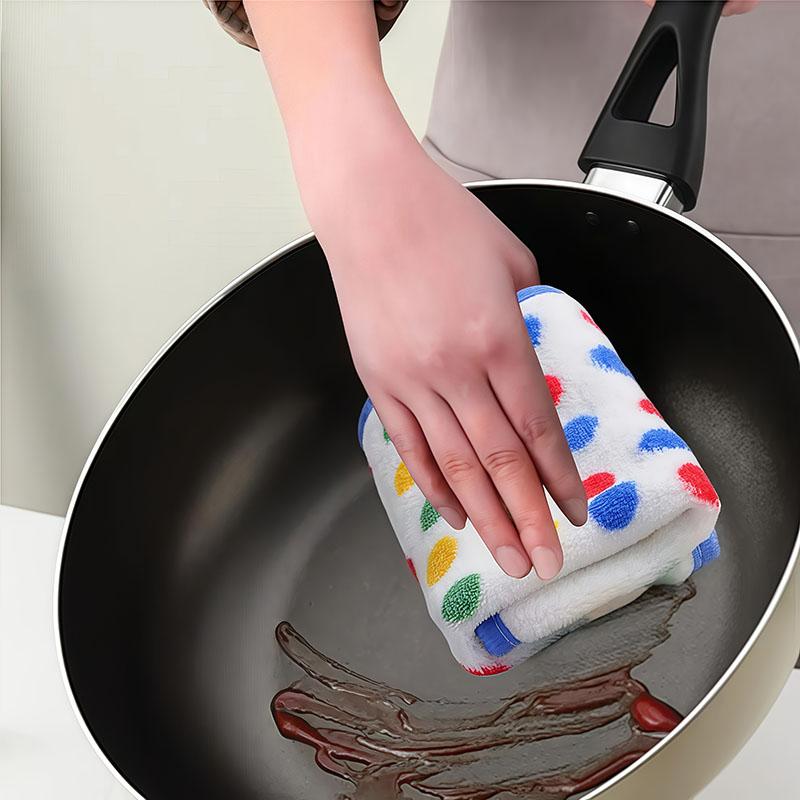 5Pcs/10Pcs Colorful Polka Dot Cloths, Absorbent Cloths, Cleaning Cloths, Hand Wiping Cloths