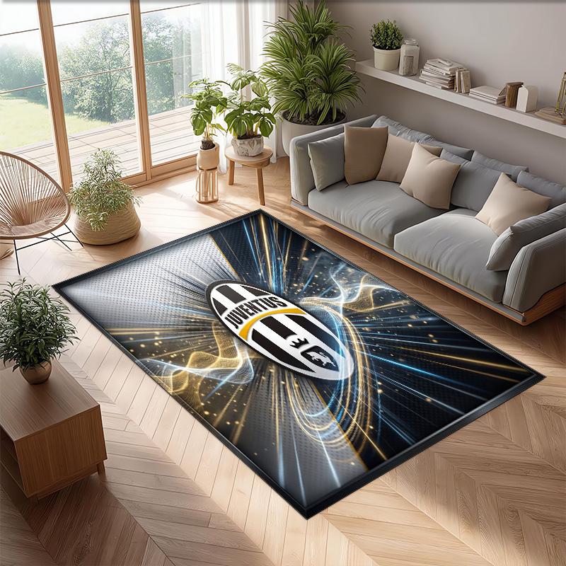 Tappeto in Flanella Stampato Juventus FC Antiscivolo Morbido Poliestere Tappeto per Pavimento Tappetino Decorativo per Interni per Camera da Letto Soggiorno Divano
