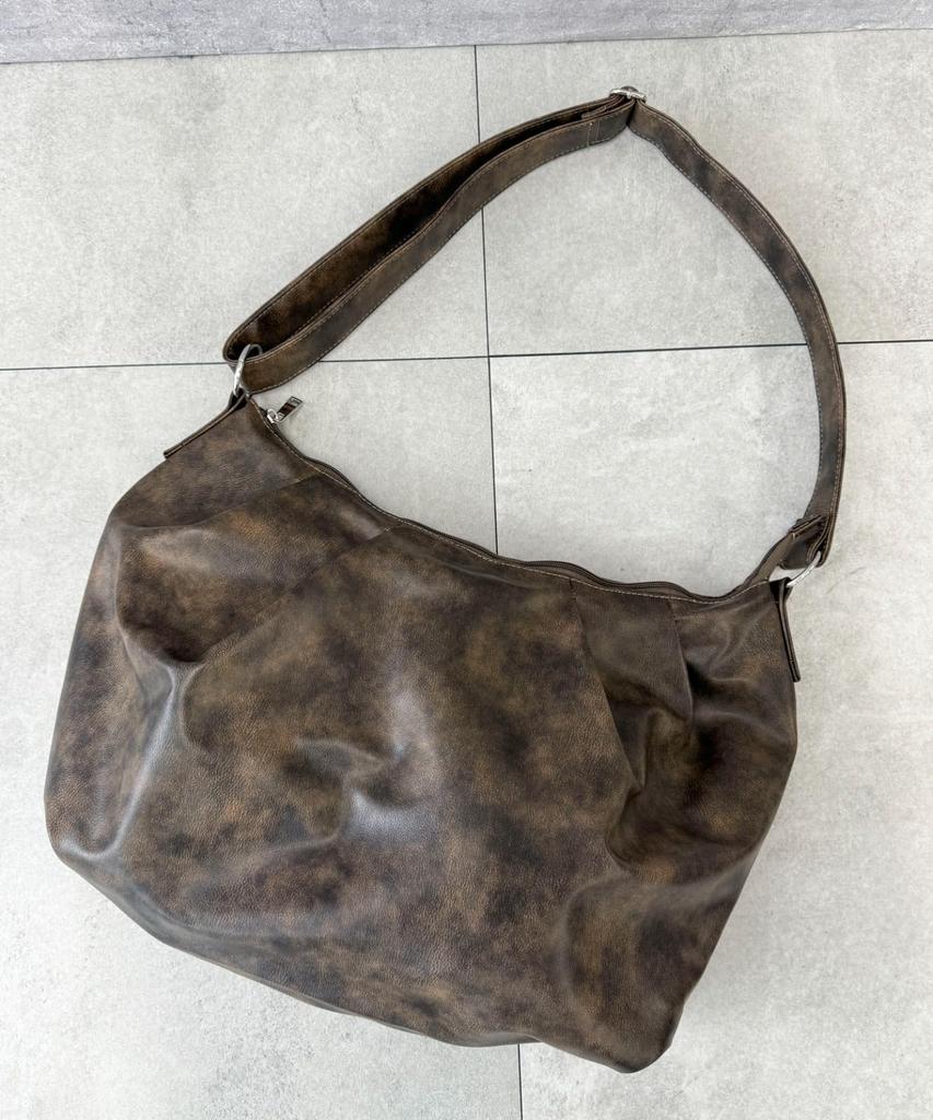 Bolso Marrón WEGO Diseño Tuck Tamaño Grande para Hombro, Regalo, Simple, Mujer, F,