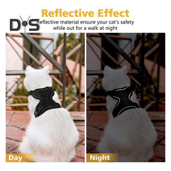 Katzengeschirr und Leine zum Spazierengehen, verstellbares, ausbruchsicheres Katzenwestengeschirr mit Reflektorstreifen für mittelgroße und große Kätzchen