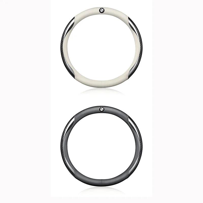PU Leather Carbon Fiber Car Steering Wheel Cover Emblem Car Accessories For BMW 50th Kith M X1 X2 X3 X4 X5 X6 X7 E46 E90 E60 F10