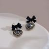 Fashion Elegant Black Bow Heart Drop Earring Women Personality Earrings Party Trending Jewelry