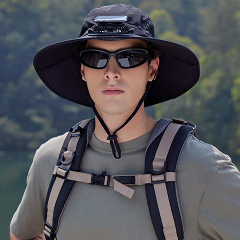 Wide Brim Solar Fan Hat Sun Bucket Hat UV Protection Beach Hat with Removable & USB Charging Fan for Beach Garden Outdoor Sports
