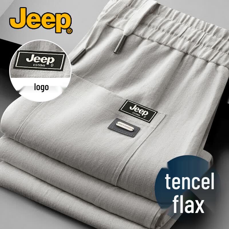 JEEP Men s Summer Linen Blend Wide-Leg Straight Pants L